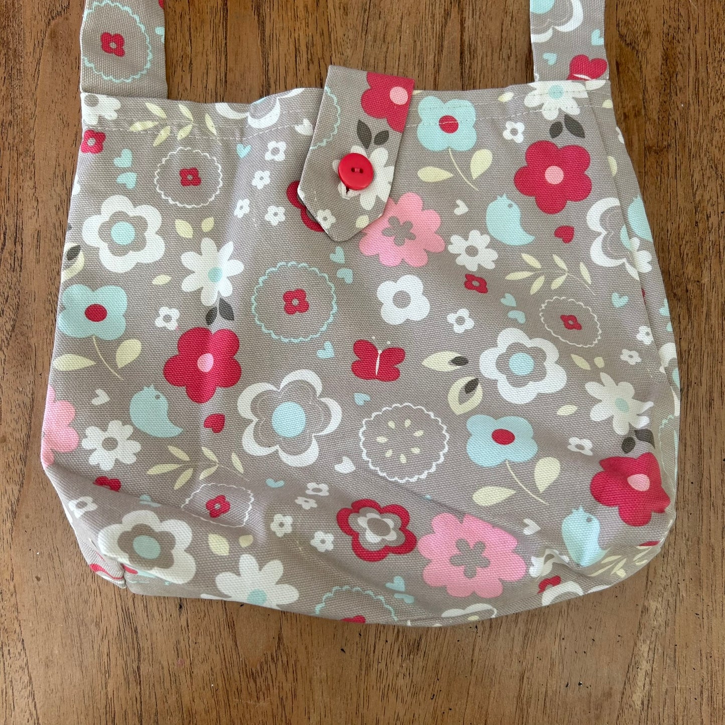 Beautiful Quality Hand Made Child's Shoulder Bag / Tote Bag. Pretty Floral and Bird Design. Pink, Beige, Duck Egg Blue.