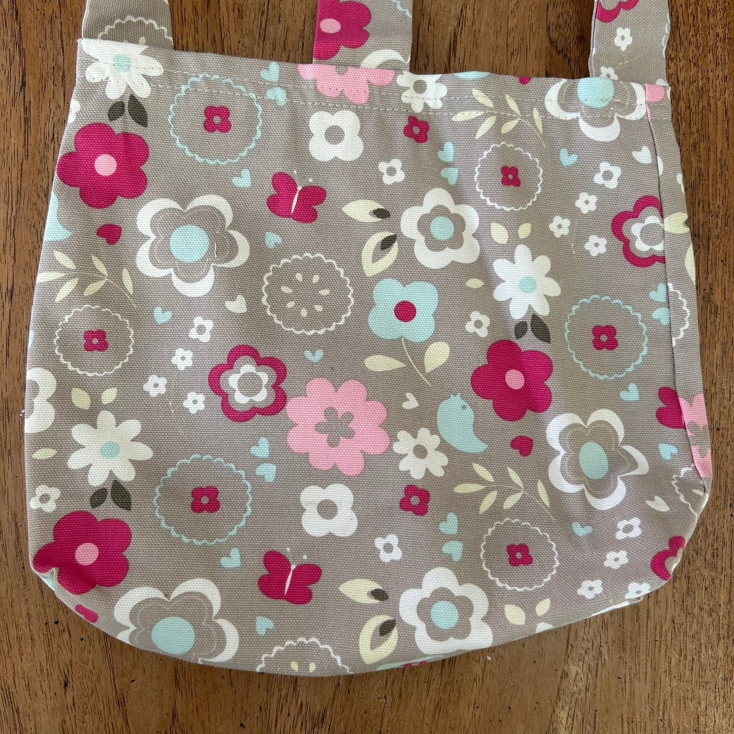 Beautiful Quality Hand Made Child's Shoulder Bag / Tote Bag. Pretty Floral and Bird Design. Pink, Beige, Duck Egg Blue.