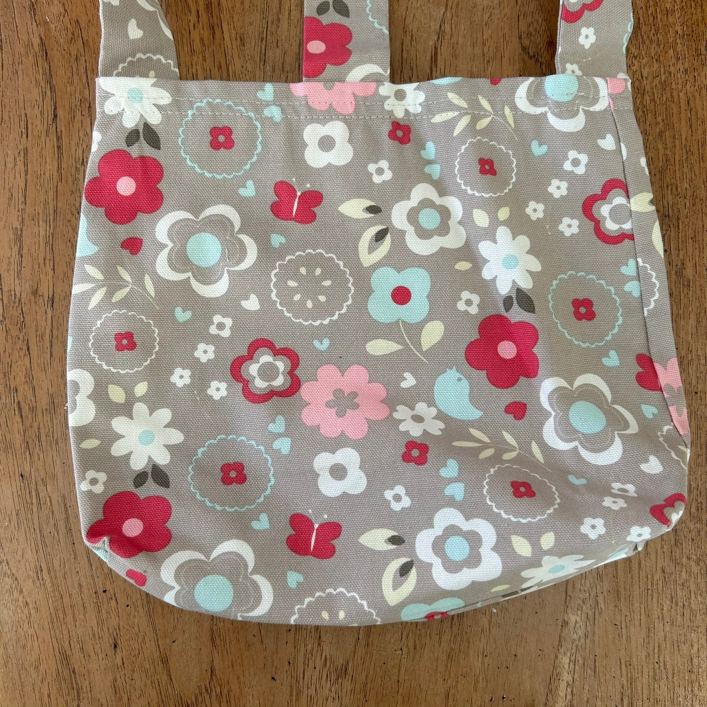 Beautiful Quality Hand Made Child's Shoulder Bag / Tote Bag. Pretty Floral and Bird Design. Pink, Beige, Duck Egg Blue.