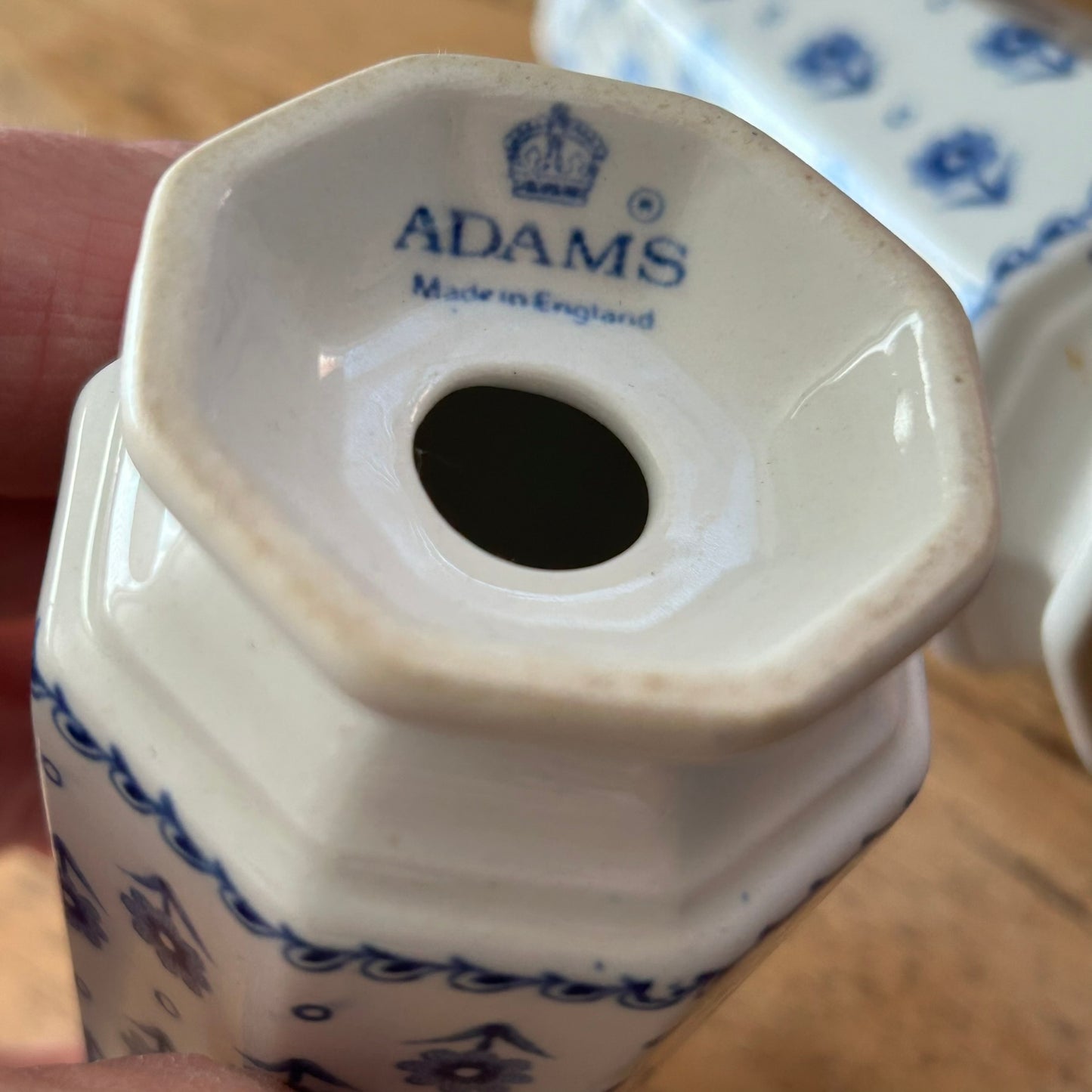 Adams Blue Daisy Salt & Pepper Pots – Vintage Blue & White China – 1980s - Simple design. Classic shape.