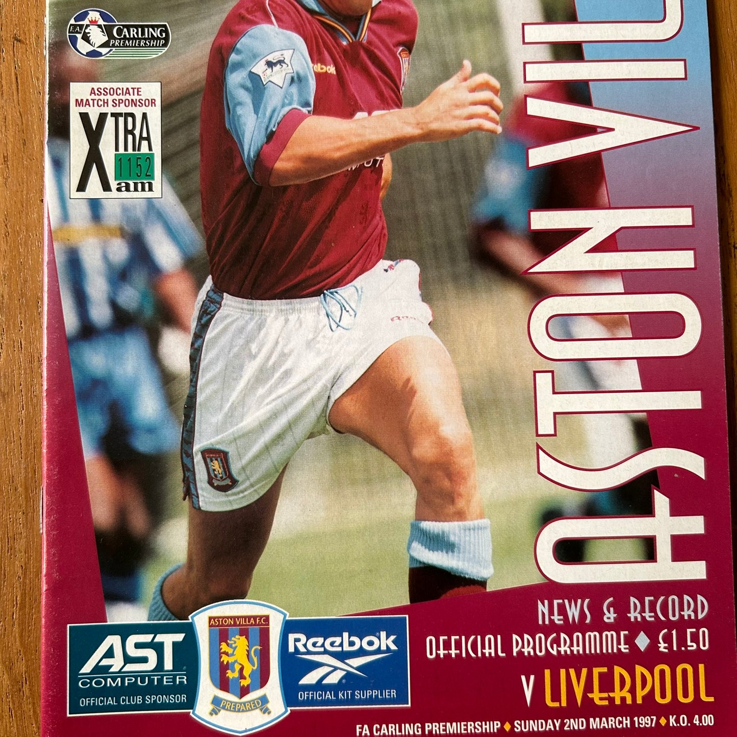 Aston Villa v Liverpool Football Programme 1997 2/3/97. WITH TICKET. Carling Premiership.