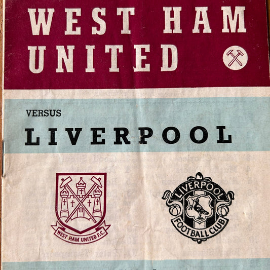 Vintage 60s Football Programme West Ham v Liverpool 1969 22/2/69 Division 1