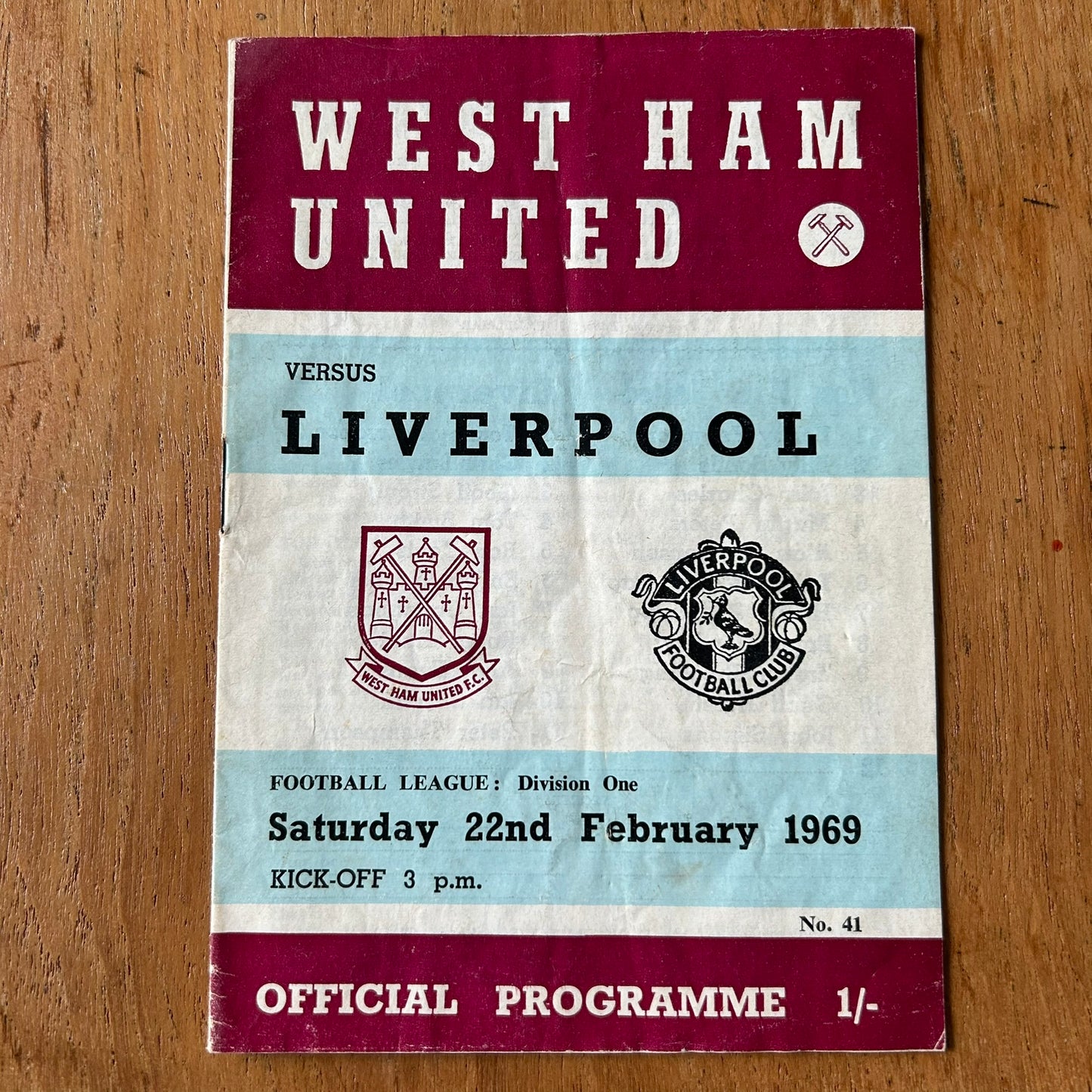 Vintage 60s Football Programme West Ham v Liverpool 1969 22/2/69 Division 1