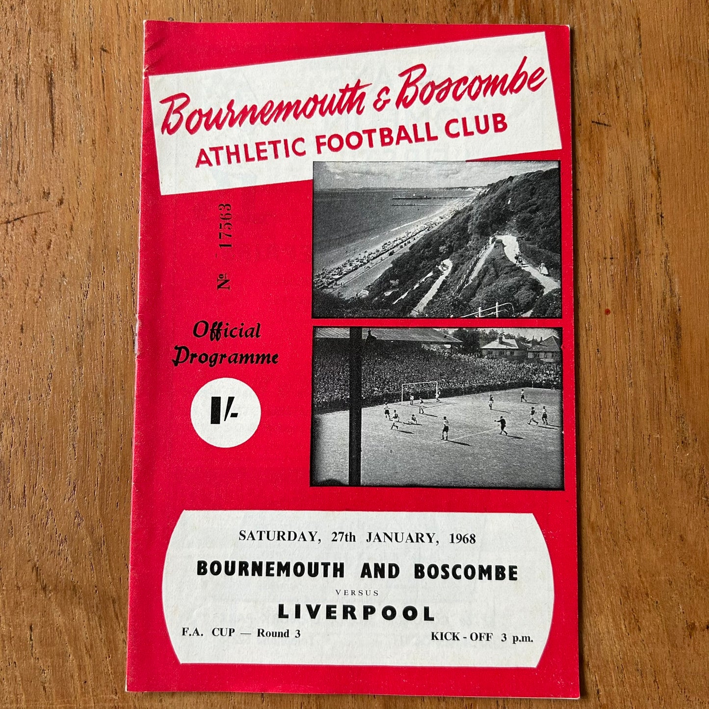 Bournemouth & Boscombe Athletic v Liverpool FA Cup Round 3 1968 27/1/68 Programme. 60s Football.