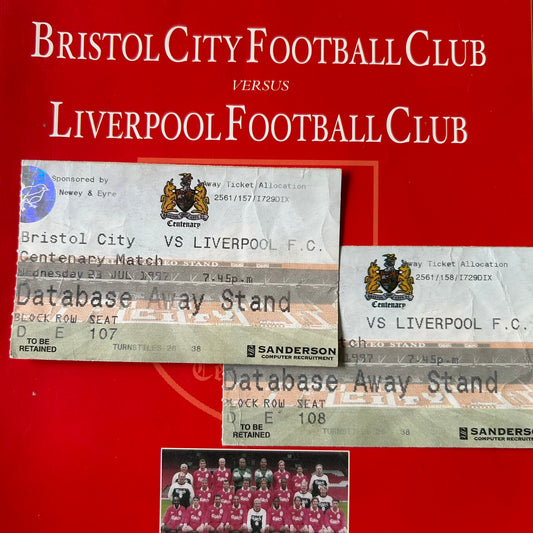 Vintage 90s Football Programme and 2 tickets - BRISTOL CITY v LIVERPOOL friendly 1997 23/7/97 Centenary Match