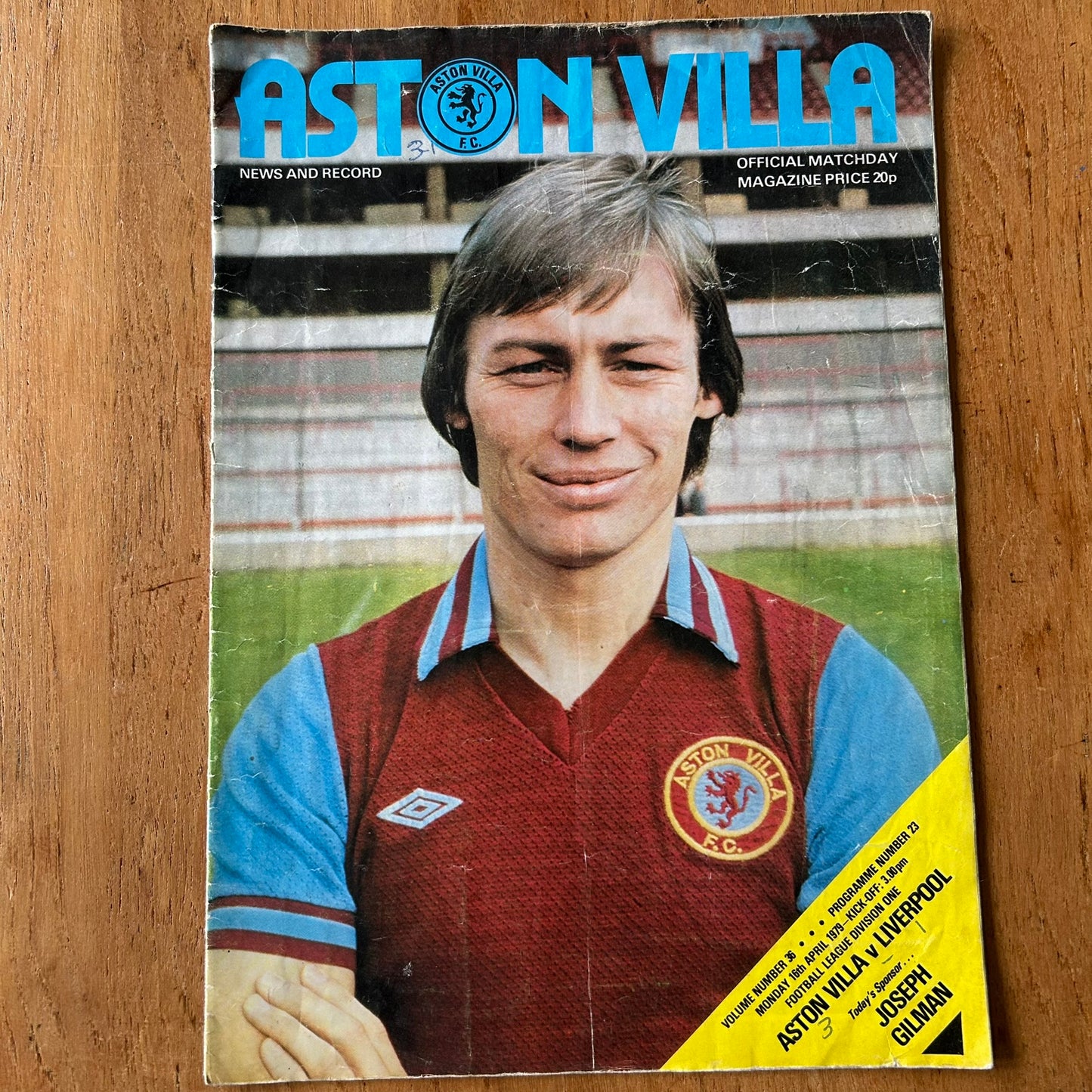 Aston Villa v Liverpool Football Programme 1979 16/4/79. League Division 1. Alex Cropley cover