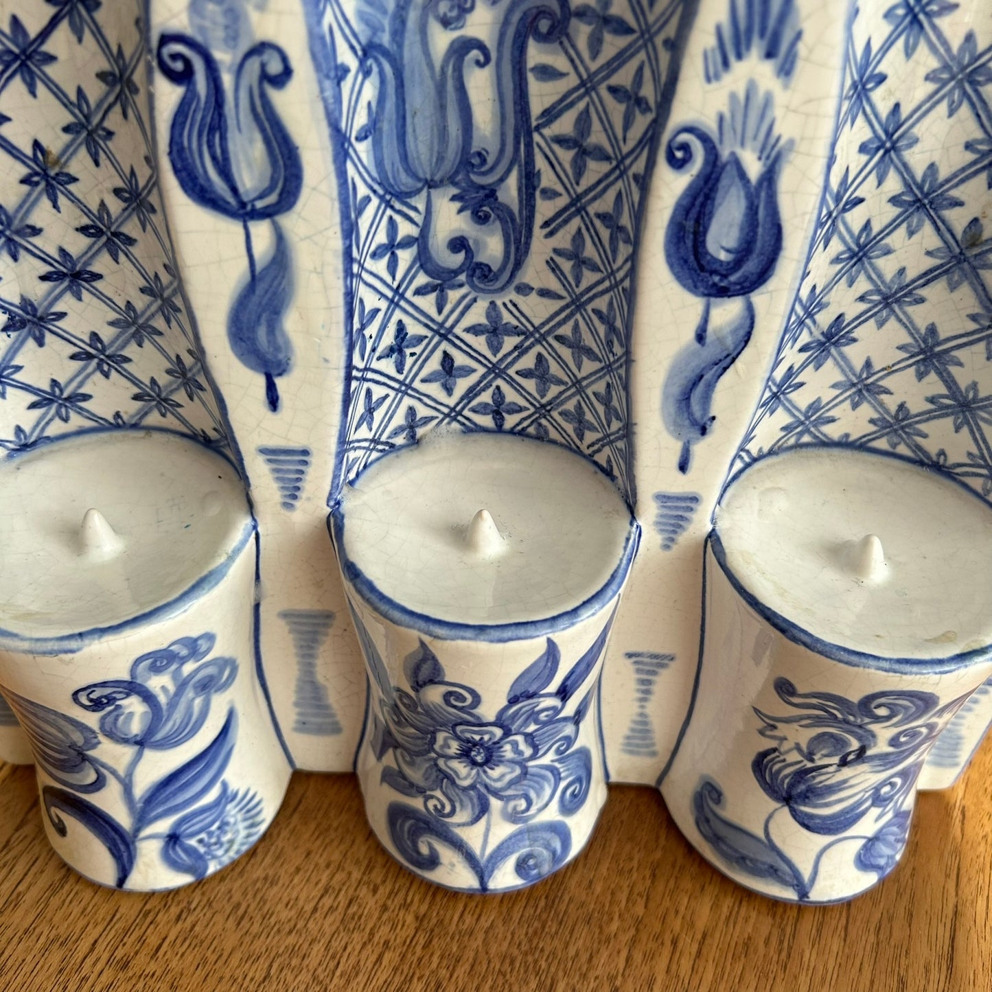 Vintage Blue & White Ceramic Wall Sconce Candle Holder – Hand-Painted Dutch / Delft Style