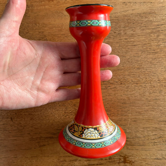 Edwardian Era Candlestick – Art Deco Design Features - Rich red/orange colour - early 20th century