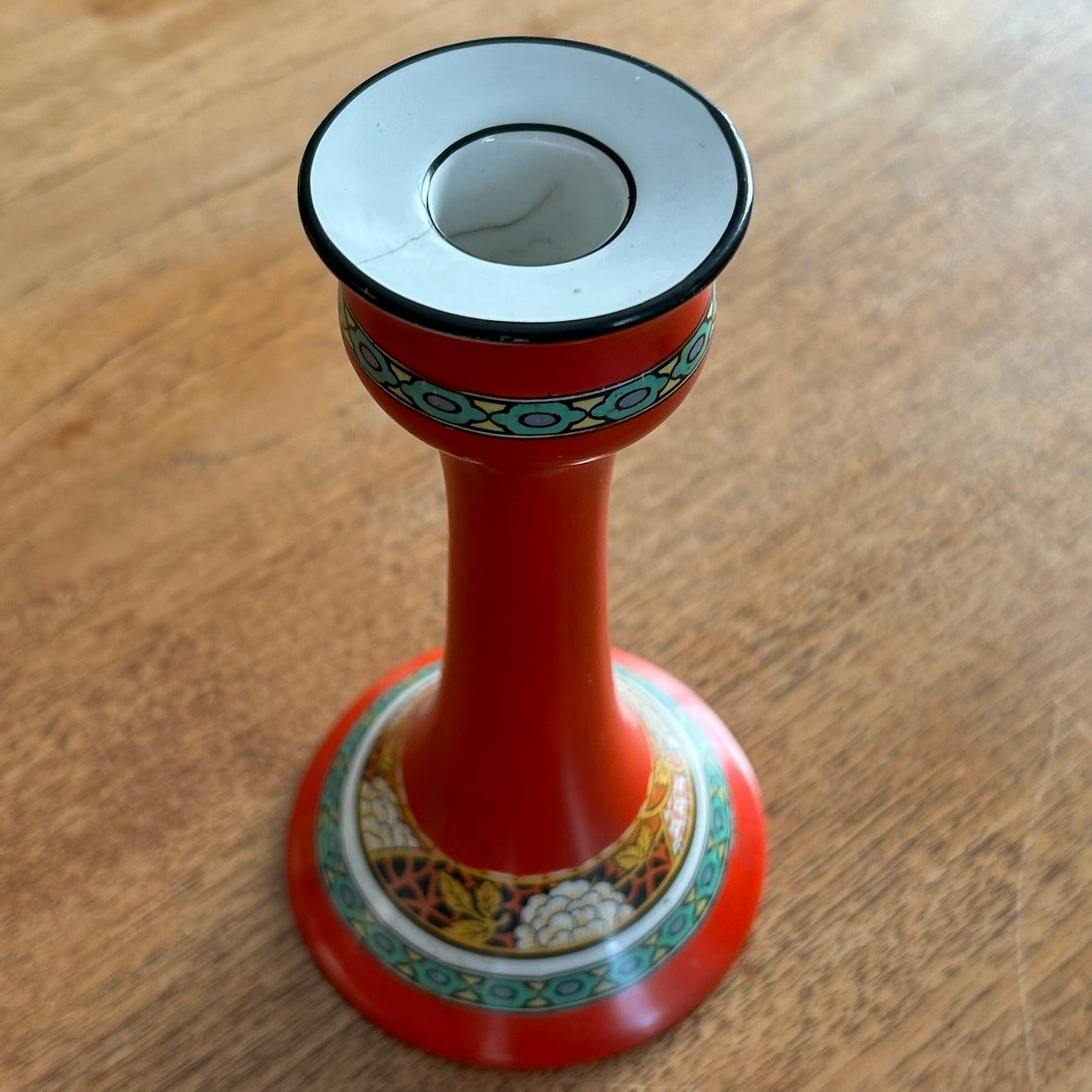 Edwardian Era Candlestick – Art Deco Design Features - Rich red/orange colour - early 20th century