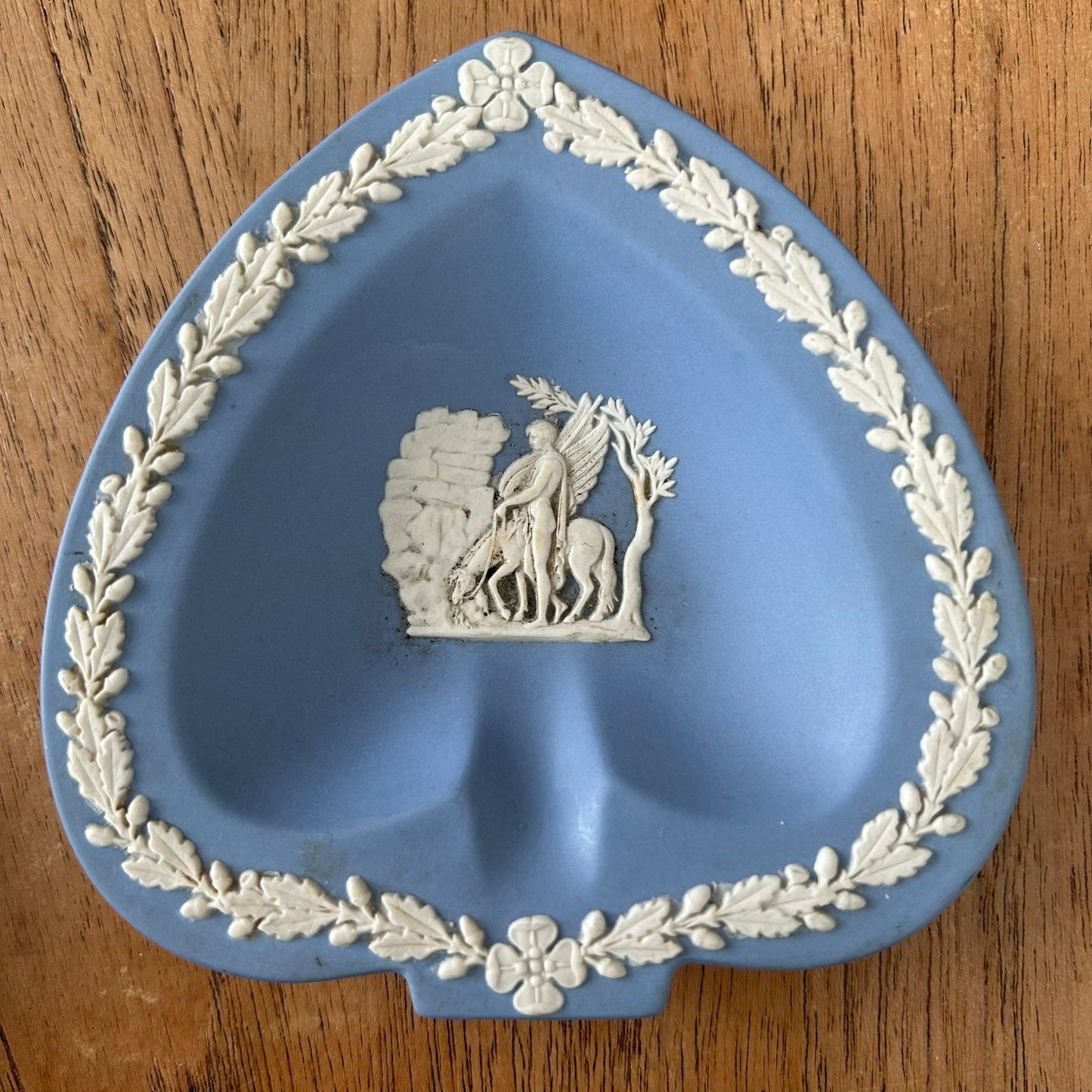 Vintage 1970s Wedgwood Jasperware Ashtray / Trinket Dish – Blue & White - Spade Shape With Pegasus Image