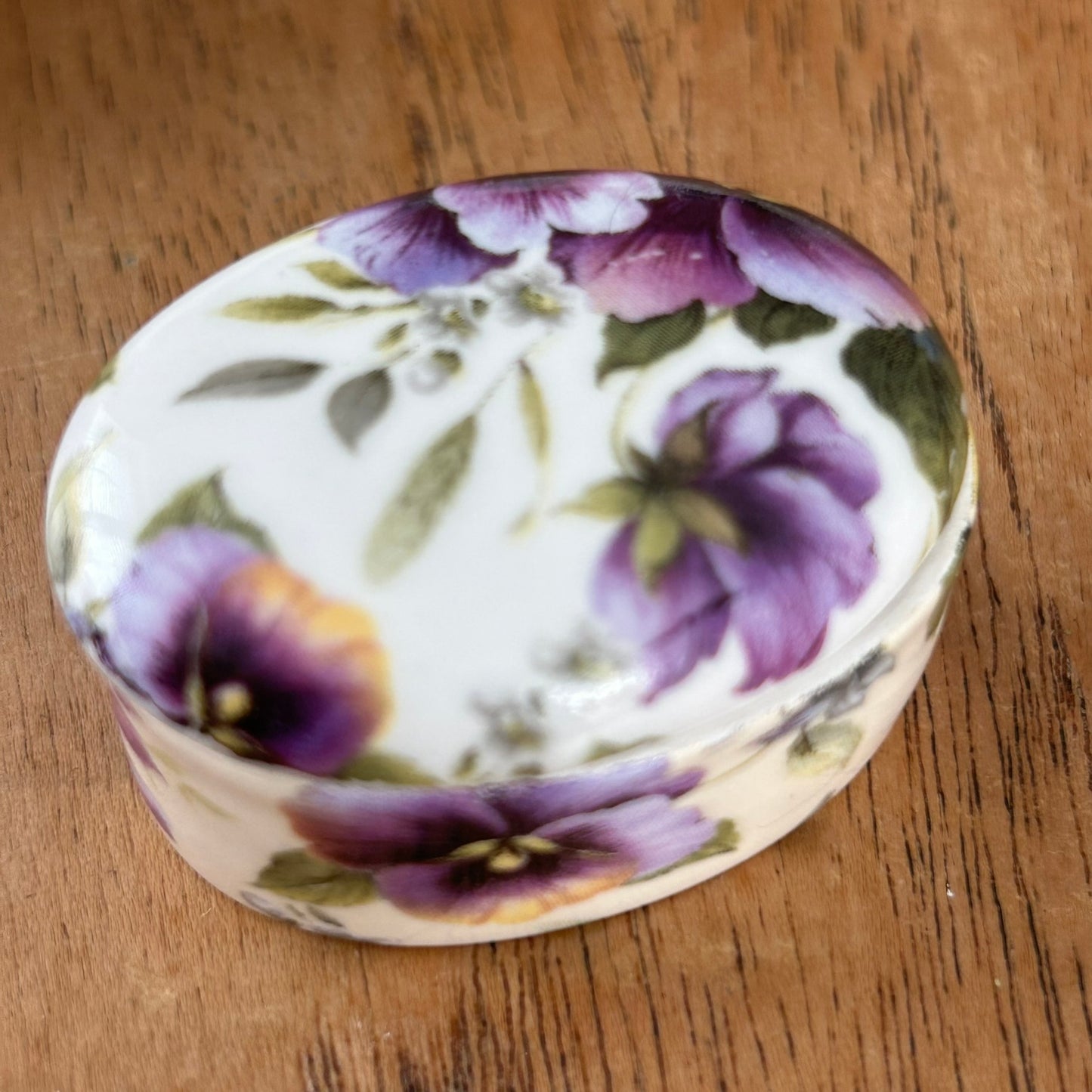 Vintage English China Pill Box – Violet / Pansy Design