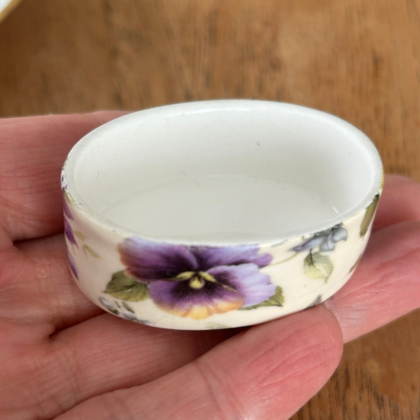 Vintage English China Pill Box – Violet / Pansy Design