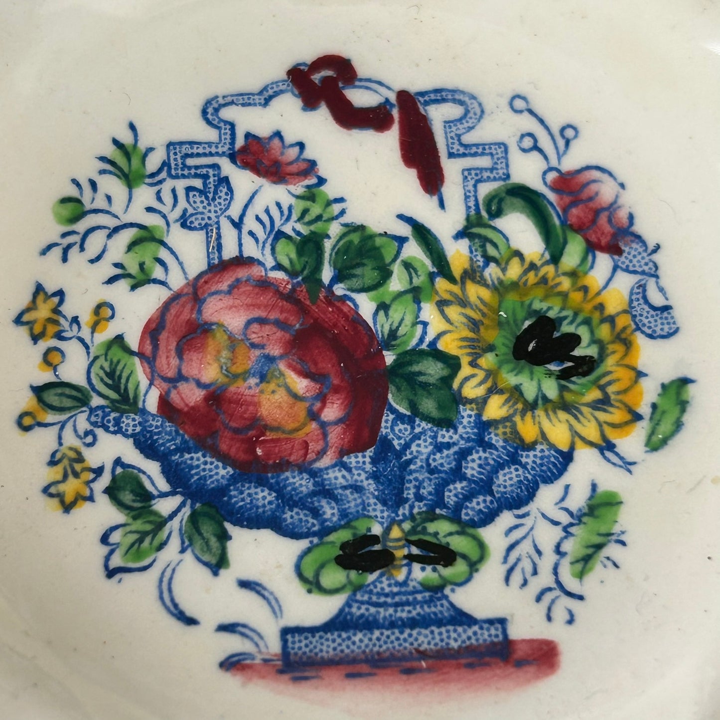 Vintage Mason's 'Strathmore' Ironstone small floral ashtray / pin dish. Blue pink yellow floral.