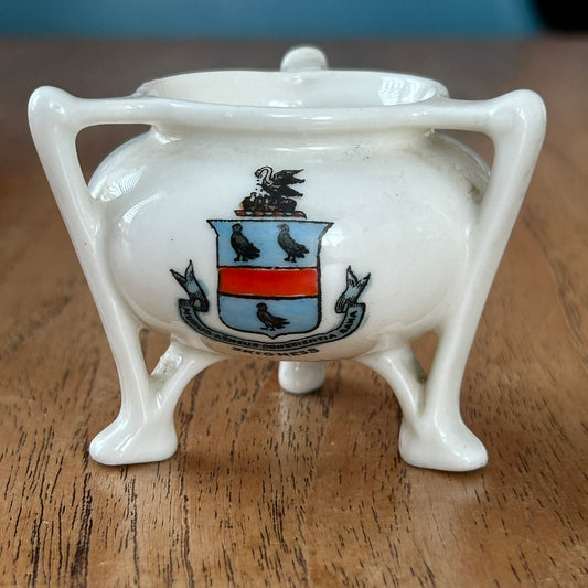 Vintage Gemma Crested China Skegness Coat Of Arms Souvenir Miniature Bronze Pot – c.1920s-1940s