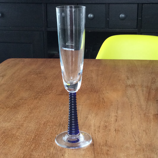 Elegant Cobalt Blue Ring Stemmed Champagne Flute - Handcrafted Glass, Perfect for Celebrations