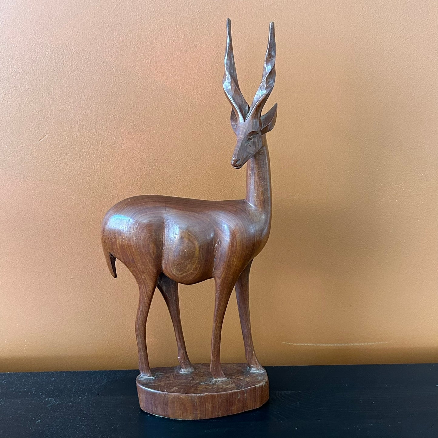 Mid Century Wooden Carved African Antelope / Gazelle. Retro ornament. 50s 60s 70s. 34.5 cm high.