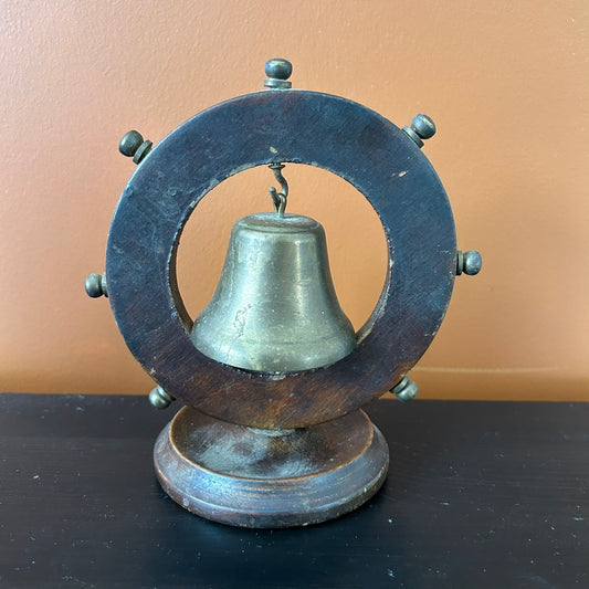 Vintage Brass Dinner Gong – Nautical Ship’s Wheel Design (Mid-20th Century, No Mallet)
