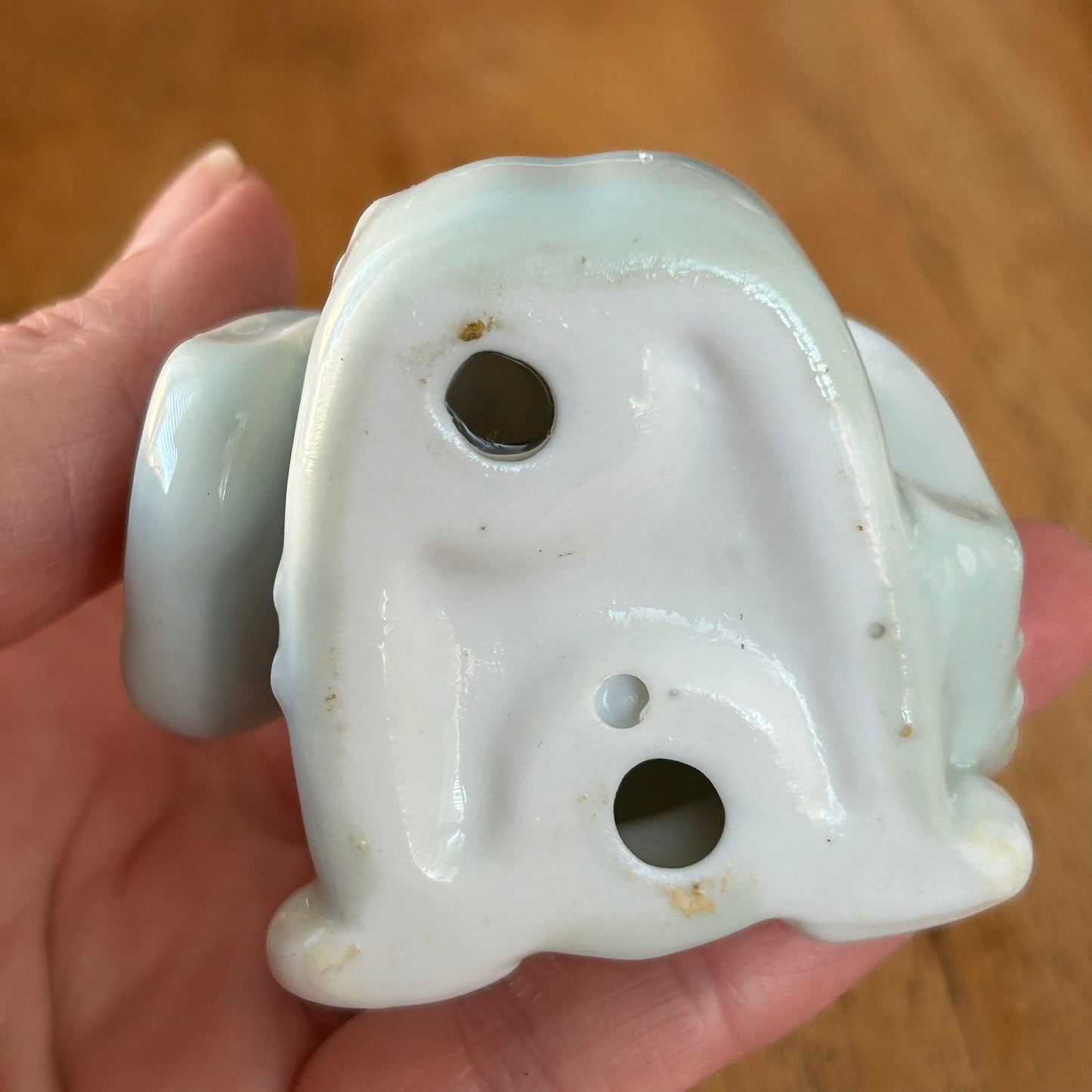 Vintage Figurine - Kneeling Lady In Kimono Holding Cat - Pale blue, grey, white porcelain - very sweet