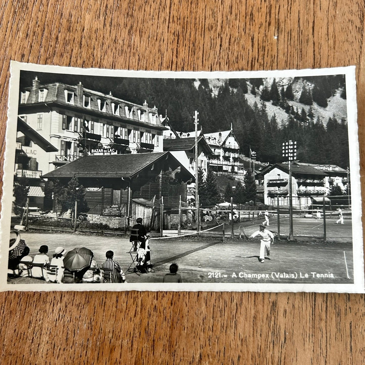 Vintage Postcard c.1930s - SWITZERLAND - Tennis at Champex (Valais) - Bazar du Lac - Black and white