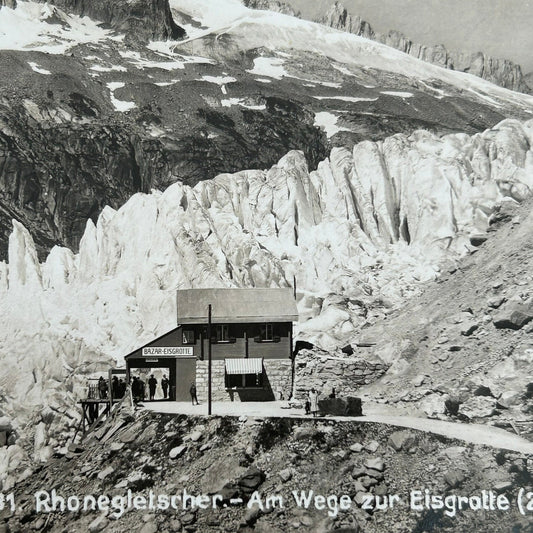 Vintage Postcard 1930s - SWITZERLAND - Rhone Glacier - On the way to the Eisgrotte Ice Cave- Black and white