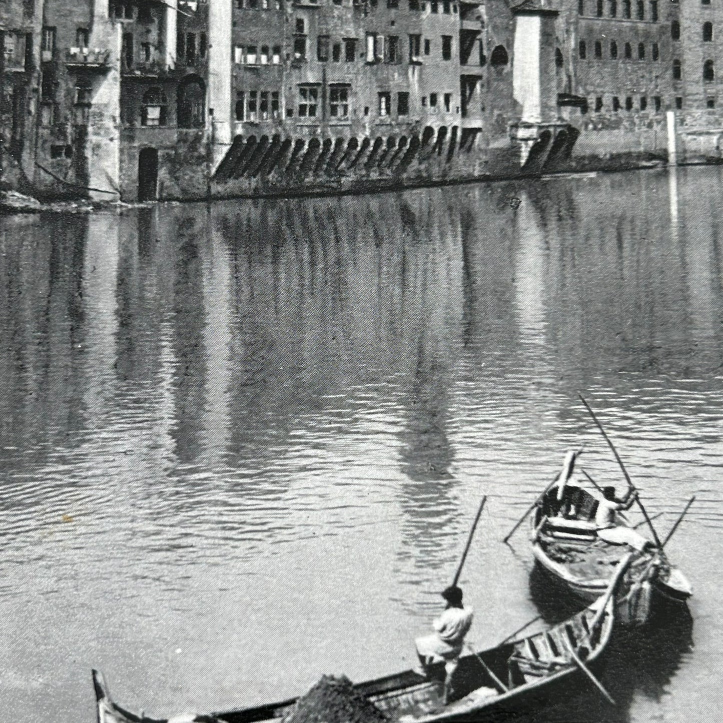 Vintage Postcard - 1930s 1938 - ITALY - Florence - View of the River Arno - Gondolas - Black & White