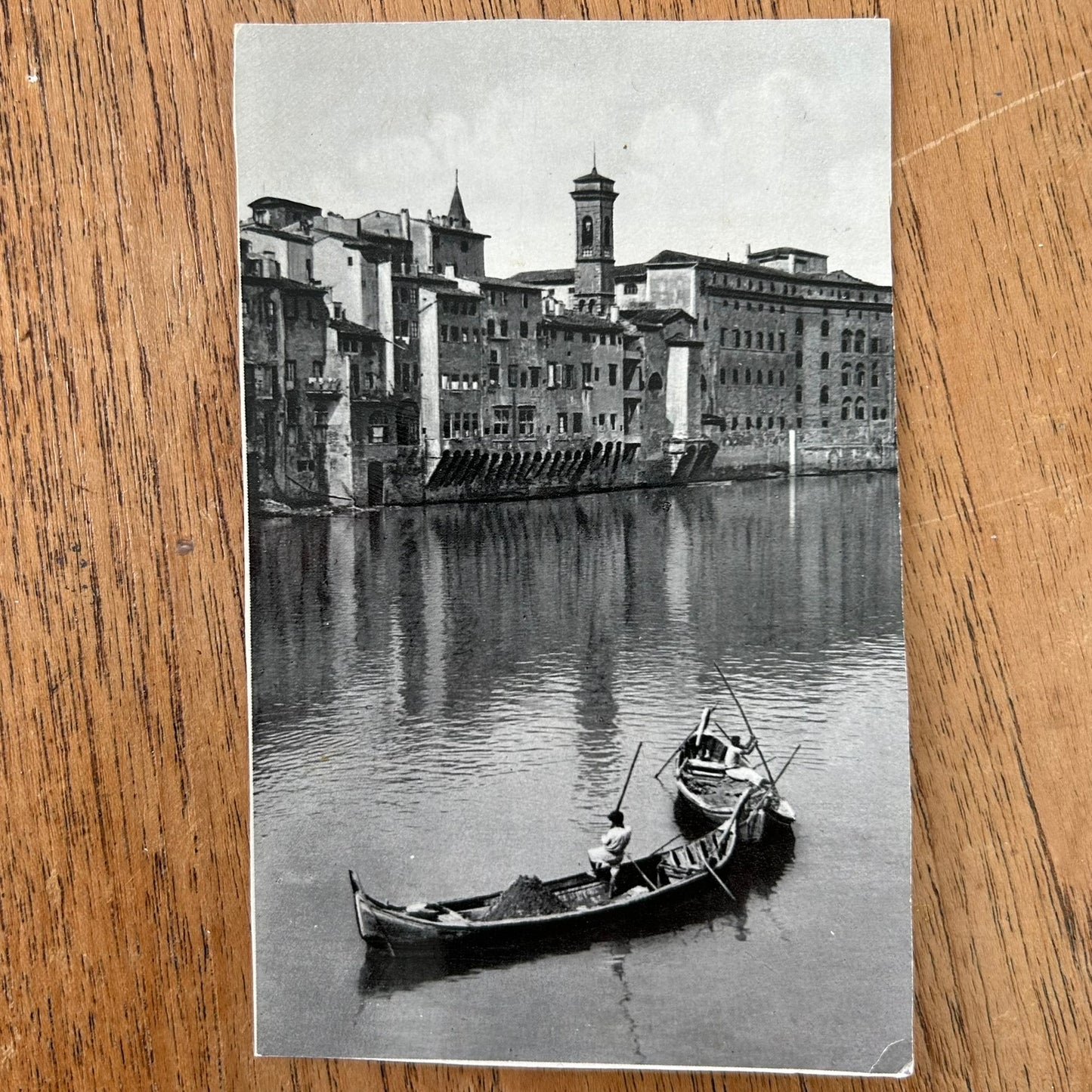 Vintage Postcard - 1930s 1938 - ITALY - Florence - View of the River Arno - Gondolas - Black & White