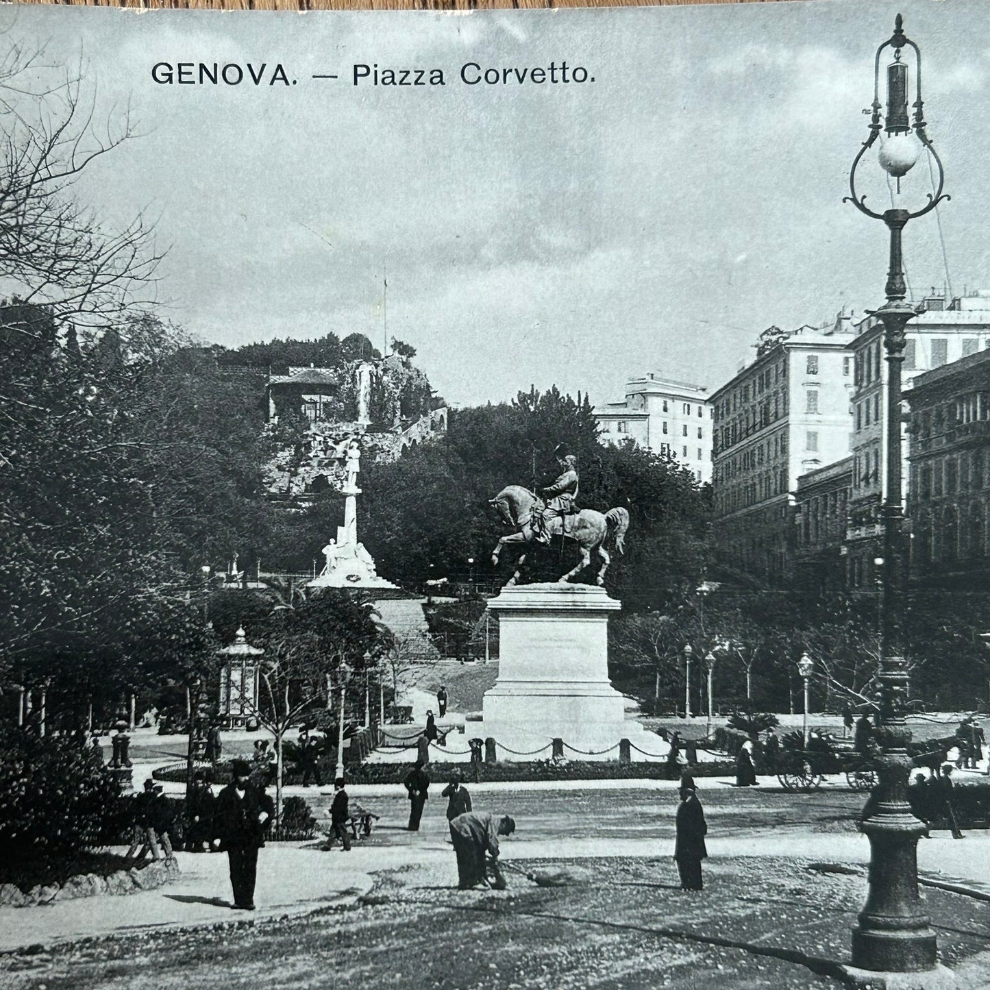 Vintage Postcard - 1930s - ITALY - Genova / Genoa - Piazza Corvetto  - Statue of Vittorio Emanuele II - Black & White