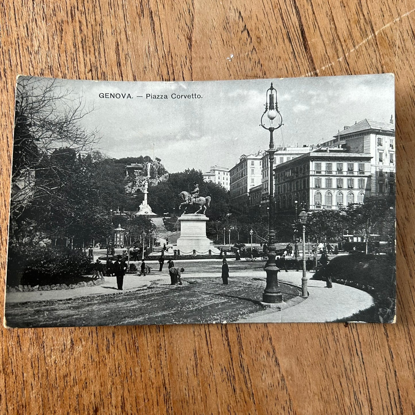 Vintage Postcard - 1930s - ITALY - Genova / Genoa - Piazza Corvetto  - Statue of Vittorio Emanuele II - Black & White