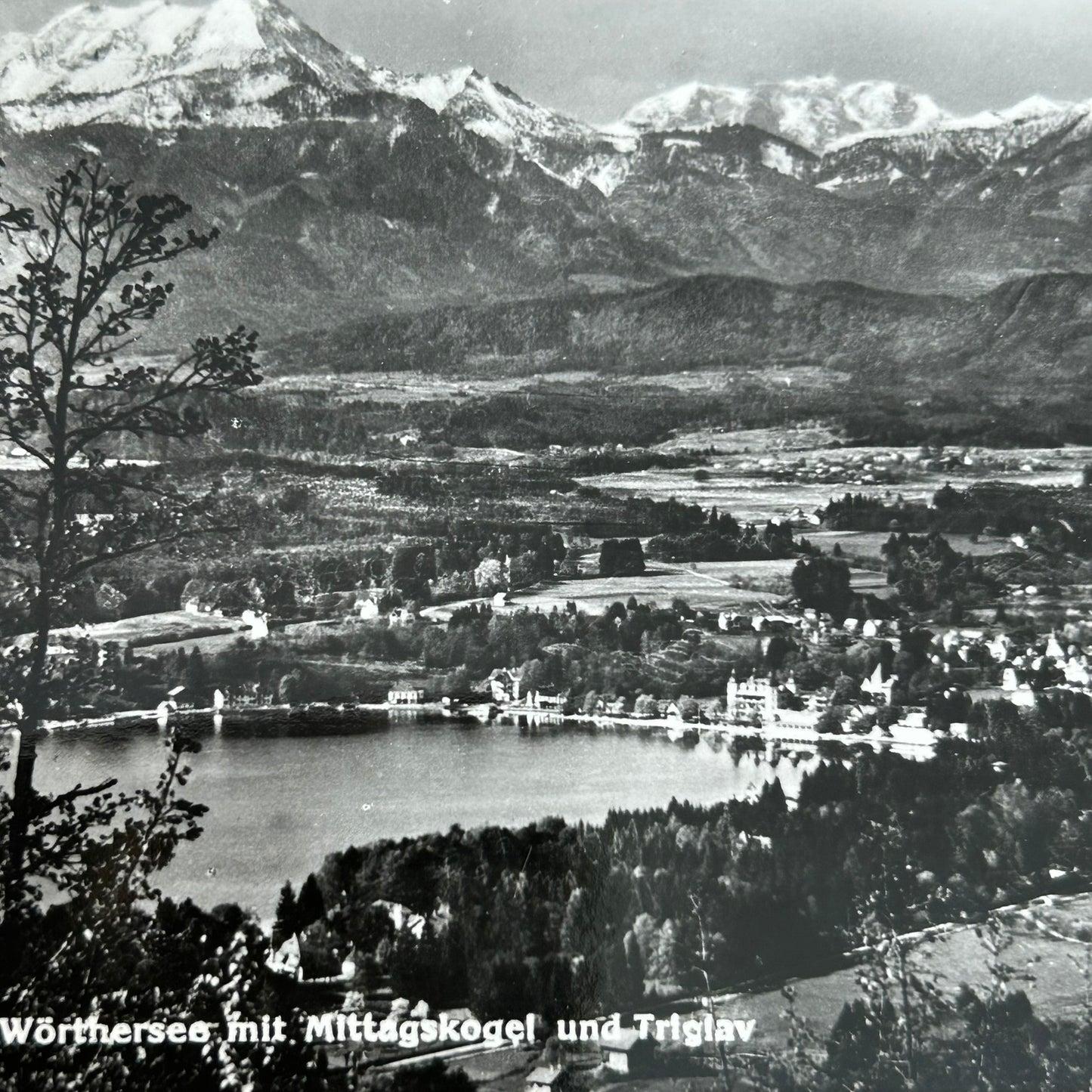 Vintage postcard - AUSTRIA - Velden am Worthersee - with mountain views of Mittagskogel and Triglav - Black And White - RP
