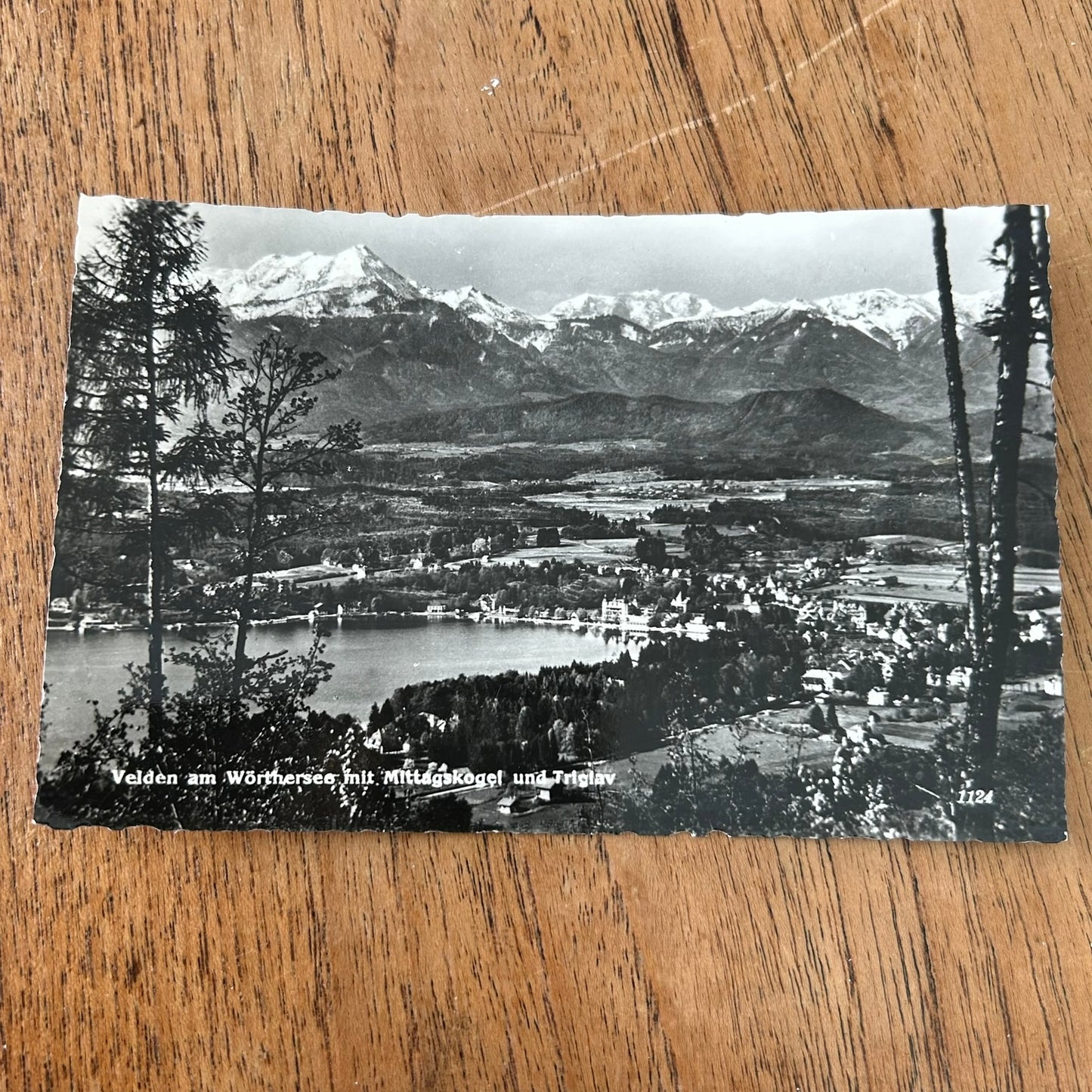 Vintage postcard - AUSTRIA - Velden am Worthersee - with mountain views of Mittagskogel and Triglav - Black And White - RP