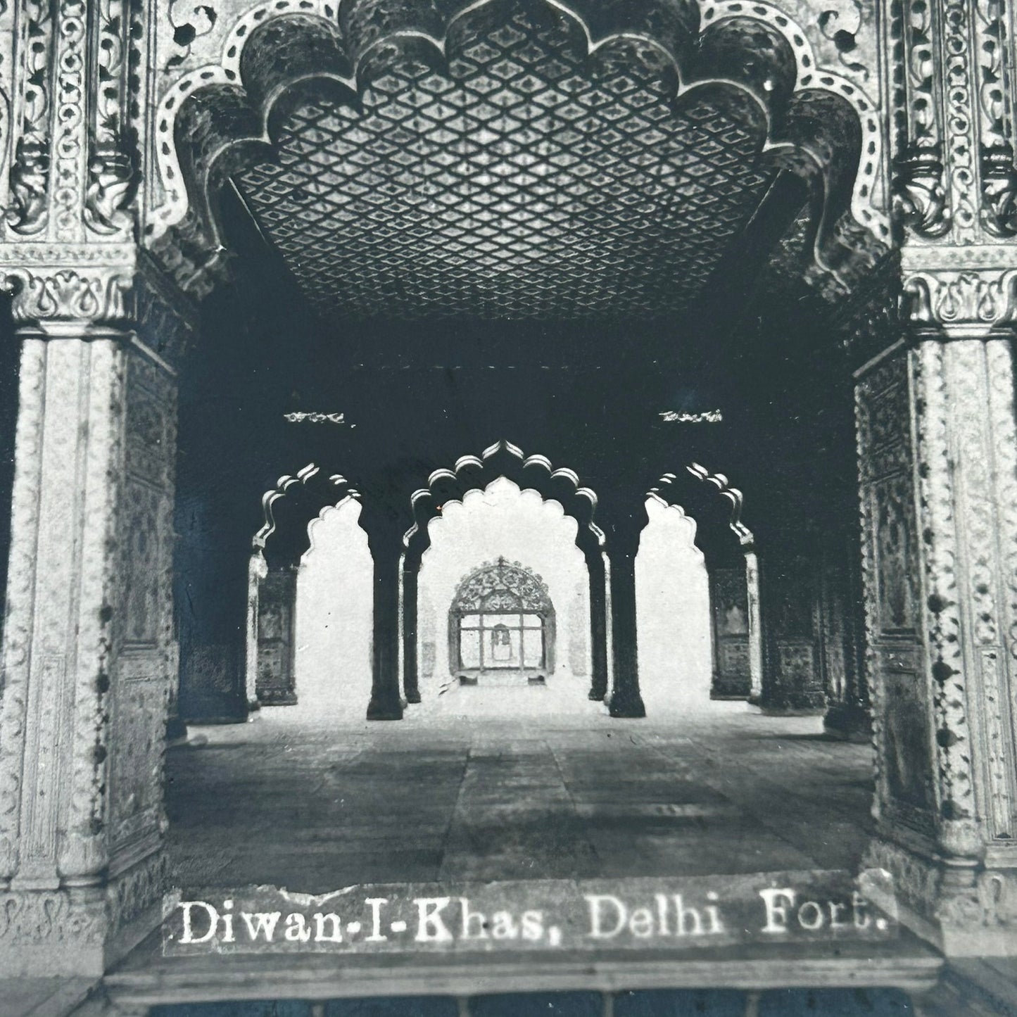 Vintage postcard - INDIA - Diwan-I-Khas - Hall of Private Audiences - Delhi Fort - Translation of Arabic verse written on the back