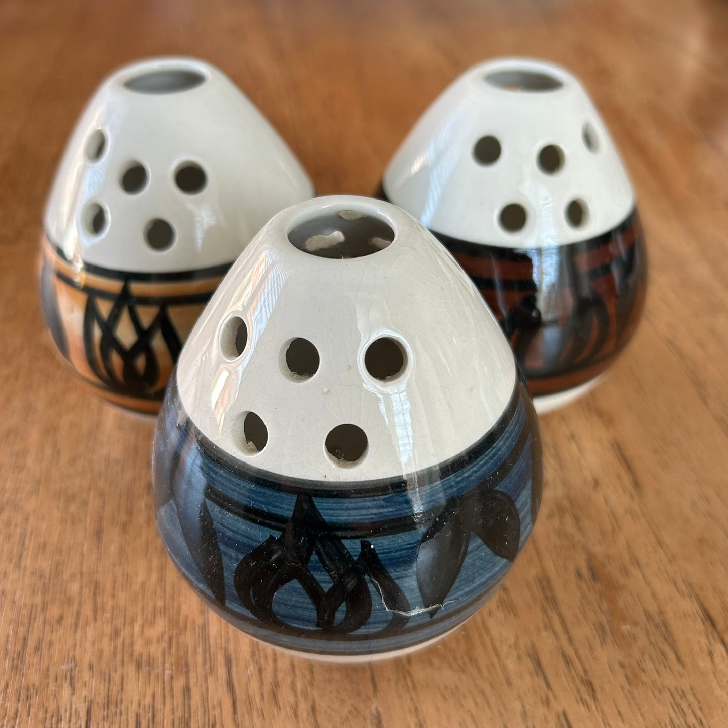Set of 3 Jersey Pottery Vintage Bud Vases / Posy vases - Egg shaped