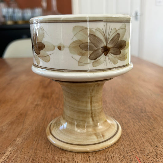 Superb Vintage Jersey Pottery Goblet Vase / Chunky Pillar Candle Holder - Pale Brown - Hand-Painted