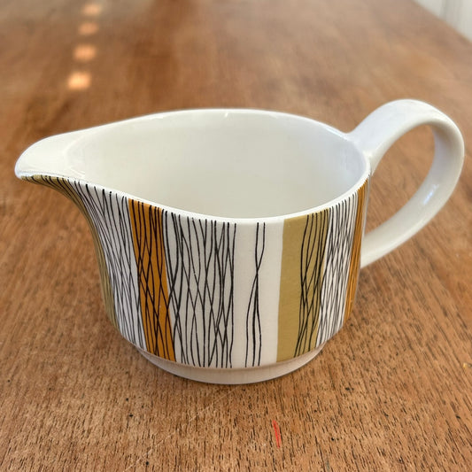 Vintage Retro Midwinter Small Milk Jug / Creamer - Jessie Tait SIENNA design - Orange Olive Black Stripes - 1960s