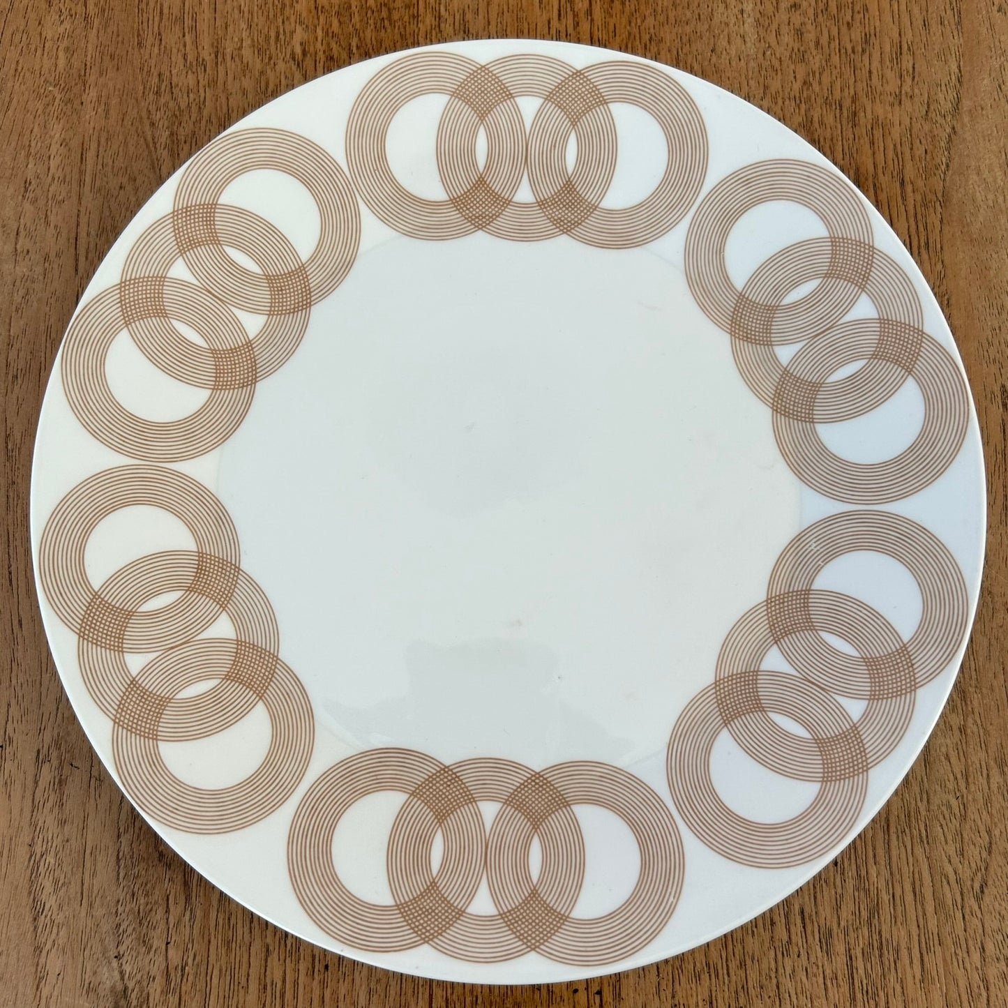 Vintage John Russell Hostess Tableware - Olympus 9" Luncheon / Dessert Plate - Geometric Brown And White Circle Design