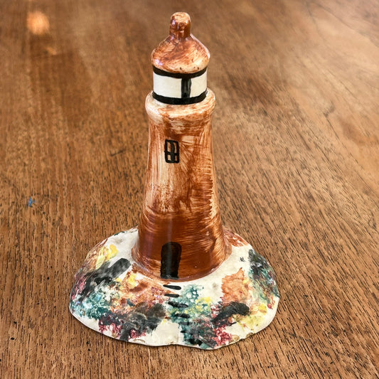 Vintage Ceramic Lighthouse - Hand-painted Cottage Ware Style - Retro Ornament - Beach House Decor