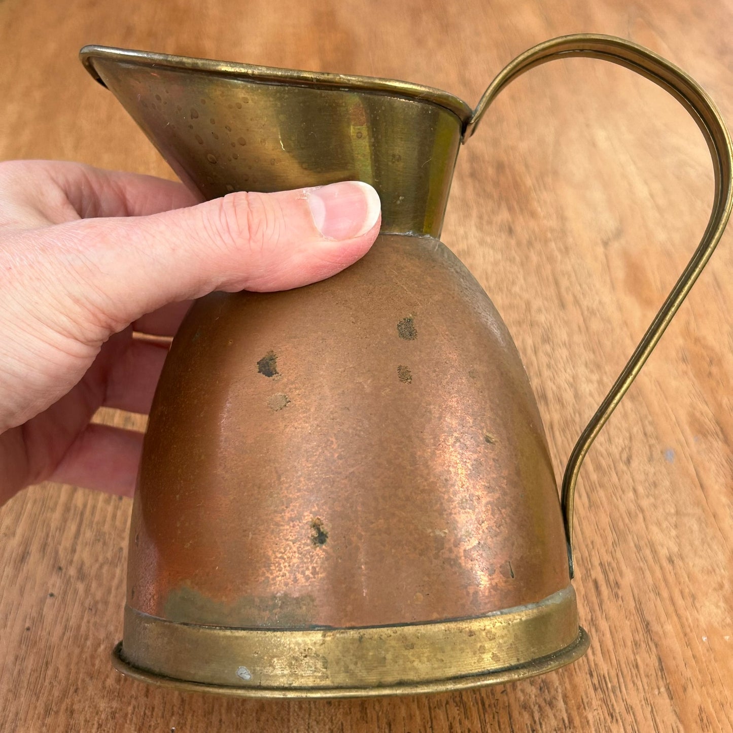 Vintage Copper & Brass Plated Small Pitcher – 13cm - Good For Dried Flower Display - Patina And Character