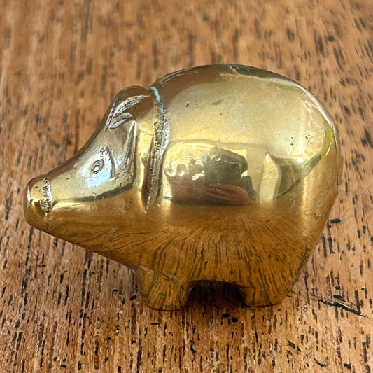 Solid Brass Miniature Pig Ornament – 2.7cm - Smooth Polished And Tactile - Cute Decorative Piece