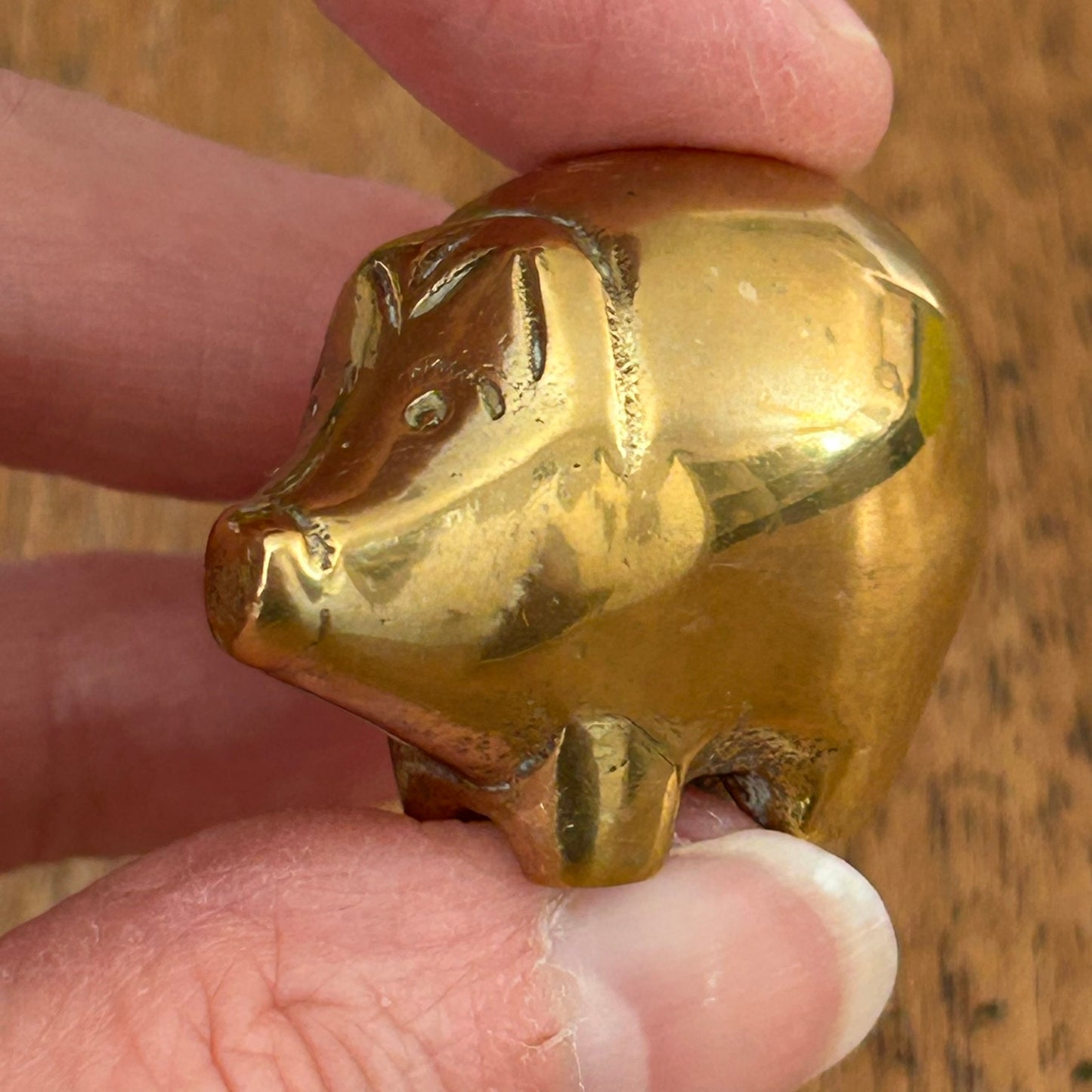 Solid Brass Miniature Pig Ornament – 2.7cm - Smooth Polished And Tactile - Cute Decorative Piece