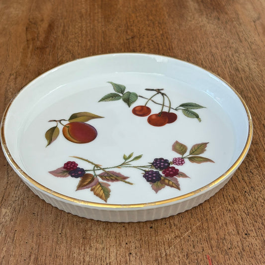 Royal Worcester Evesham 7" Shortbread Dish – Ribbed Edge - Fruit And Berry Design - Autumnal Colours