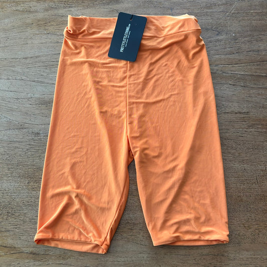 Pretty Little Thing Neon Orange Cycling Shorts - Size 8 - Running / Sports / Gym -Slinky - Lycra - BNWT