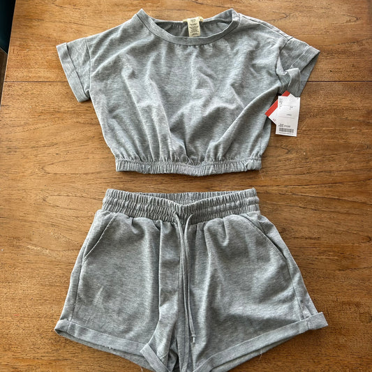 Shosho Grey Co-ord 2 Piece Set - Shorts And Crop Top - Size S / 8 - Cute Beachwear / Nightwear / Holiday Wear