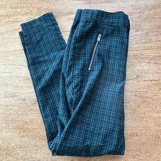 Hollister Size M Ultra High Rise Jeggings/Jeans Green and Navy Check Pattern - Punk / Classic - Zip Pockets