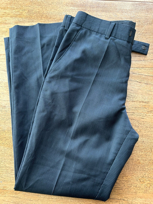 Black Narrow Pinstripe Suit Trousers. Zip Fly. Size 34" Waist Regular. Vintage