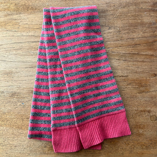 GAP Women's 100% Lambs Wool Knitted Long Scarf - Pink And Grey Stripes -