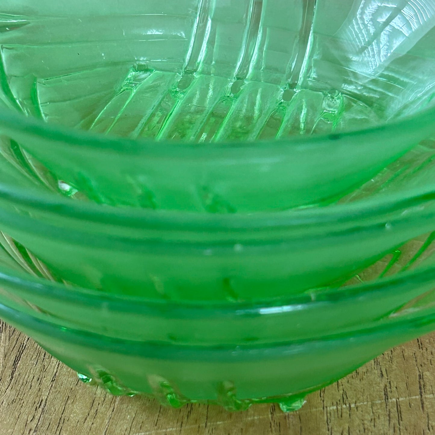 Vintage Art Deco Green Frosted Glass Dessert Bowl Set – 1930s Geometric Design with 5 Small Bowls & Large Serving Bowl