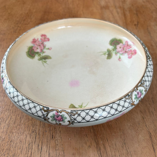 Vintage Crownford Ware Serving Bowl – Art Deco (1920s-1930s) - Black and White Trellis Design