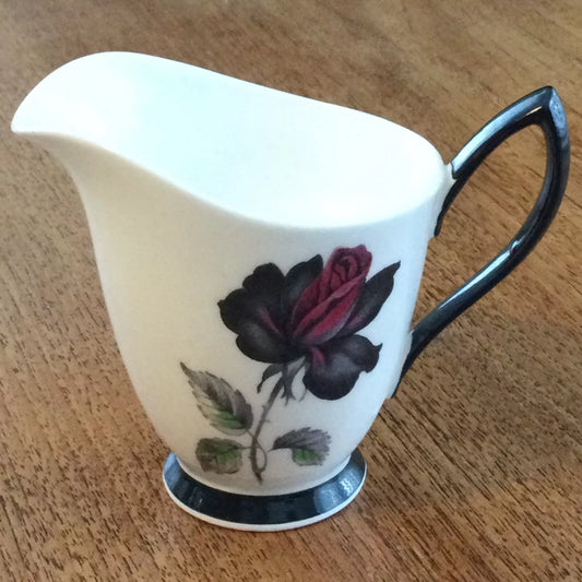 Royal Albert Masquerade Creamer / Milk Jug - Red & Black Rose Design - 1950s Elegant