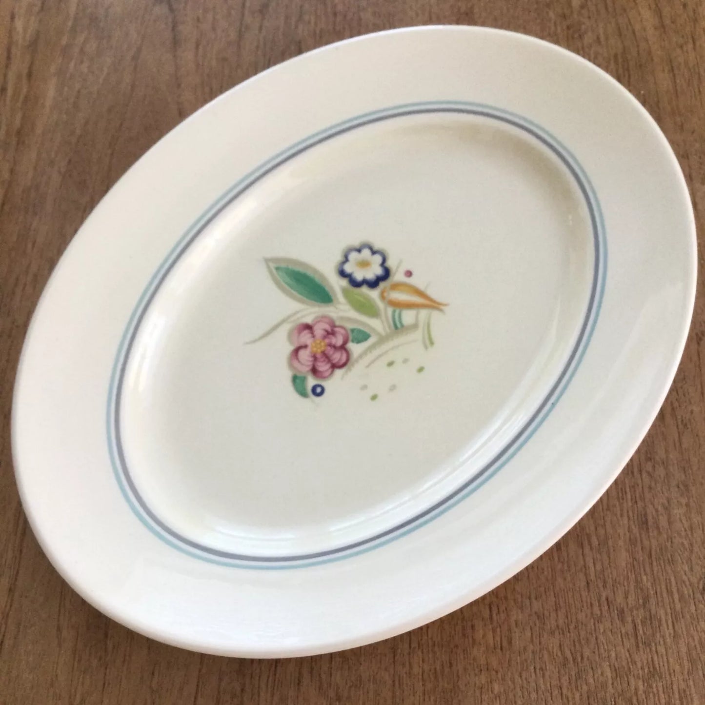 Vintage Susie Cooper Burslem 14” oval platter 1930s cream with bright florals