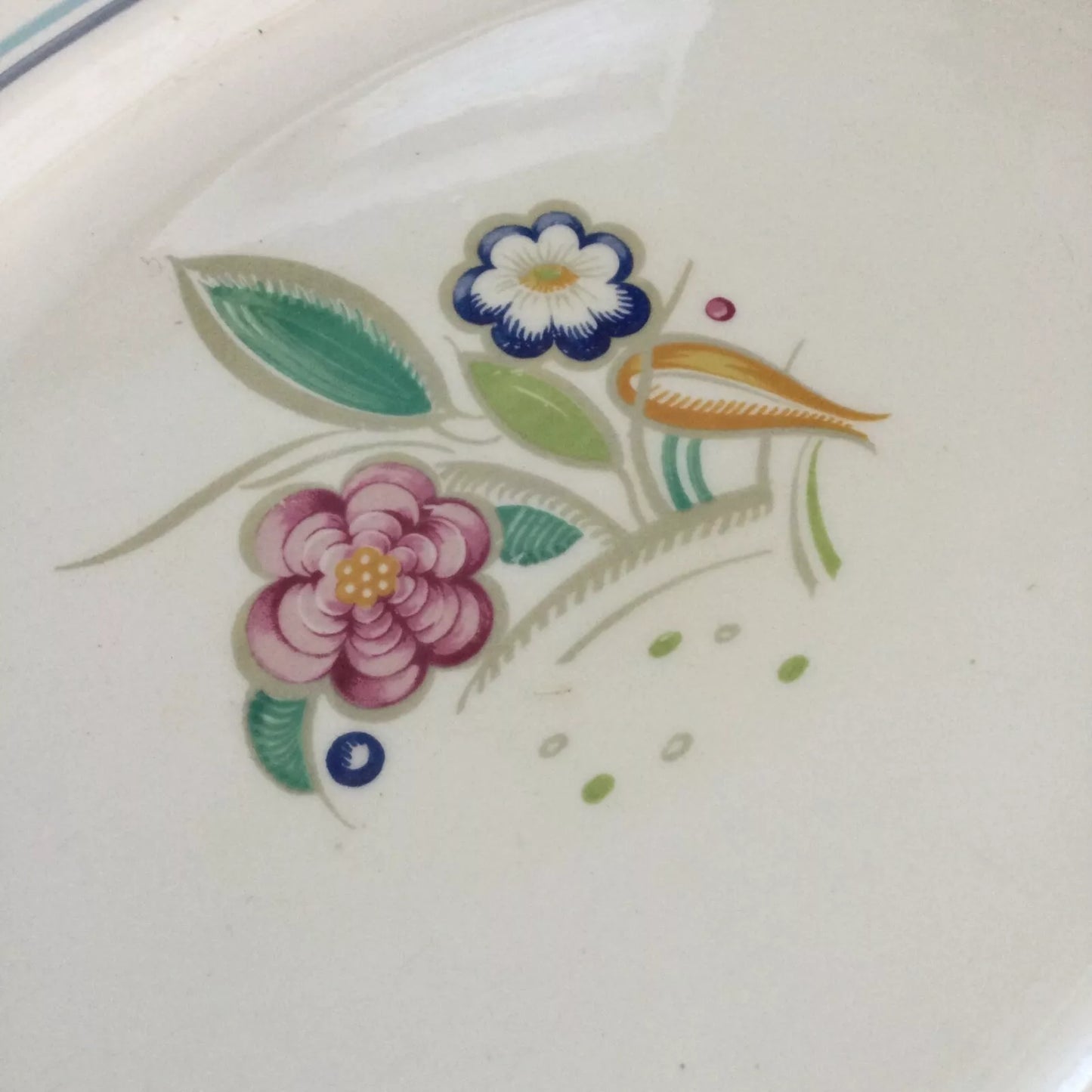 Vintage Susie Cooper Burslem 14” oval platter 1930s cream with bright florals